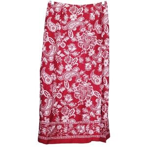 Talbots Petites Rayon Red Floral True Wrap Maxi Skirt Size 8P Vintage